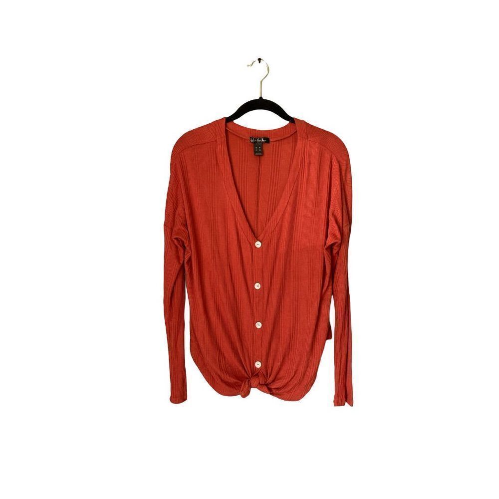 Urban heritage women’s rust ribbed knit button front tie top size medium